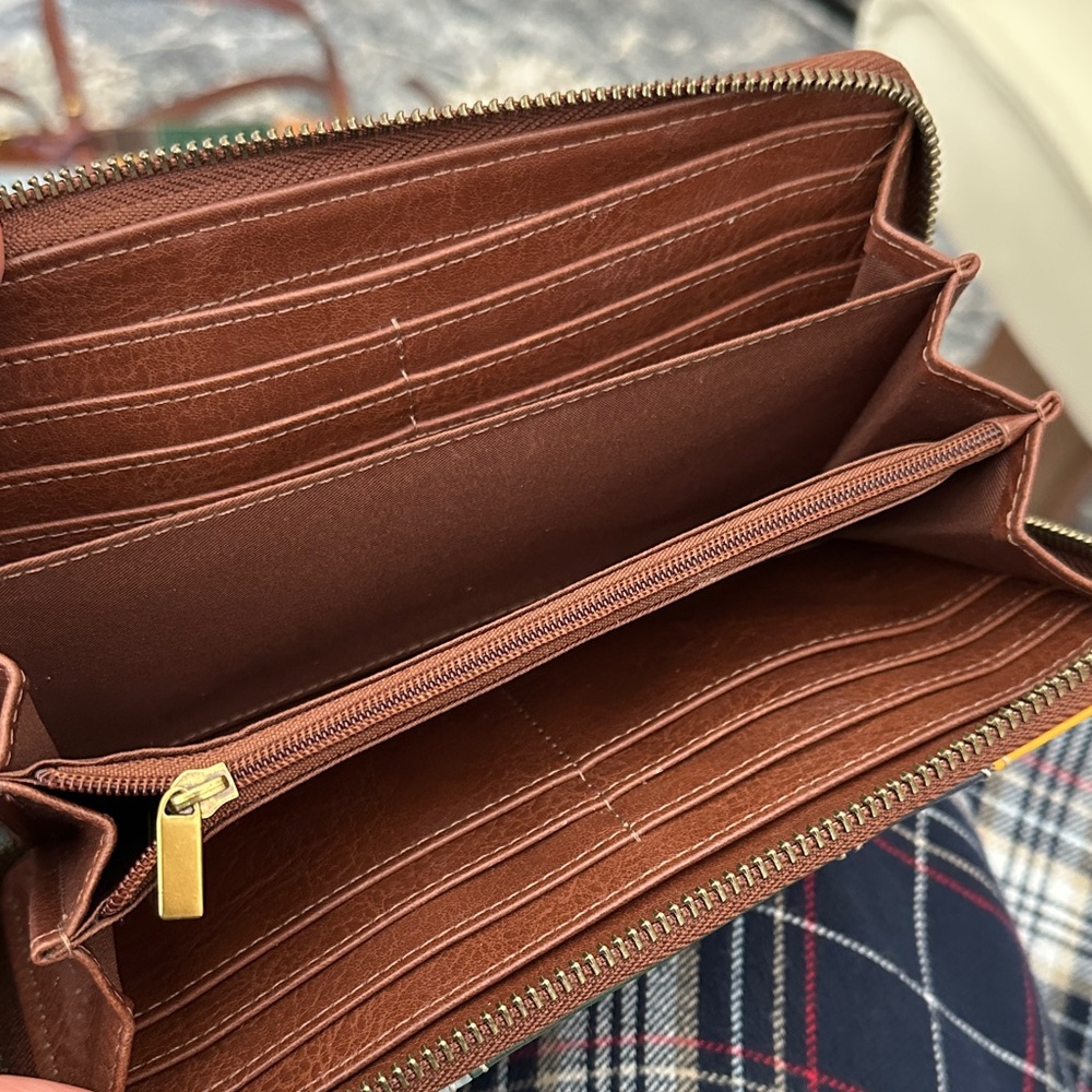 Fossil Brown Leather Colorblock Patchwork Wallet … - image 3